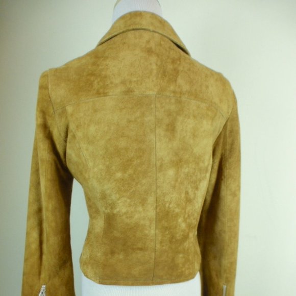 BEBE TIE DYE brown SUEDE LEATHER zip JACKET tan brown vintage retro S hippie - Picture 10 of 10